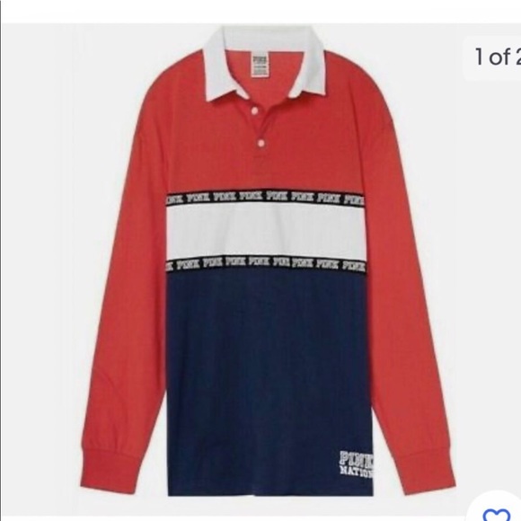 PINK Victoria's Secret Tops - NWT PINK Rugby Logo Collared Shirt LARGE/XL Retails $50